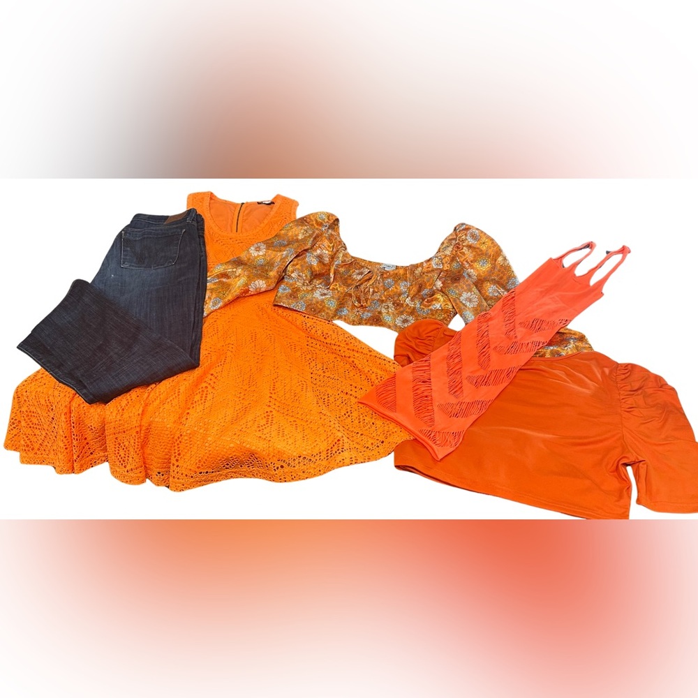 Vibrant Orange Dress and Top Set